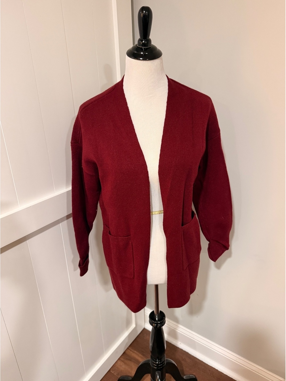 Zesica Women's Burgundy Open Front Cardigan with Pockets Medium